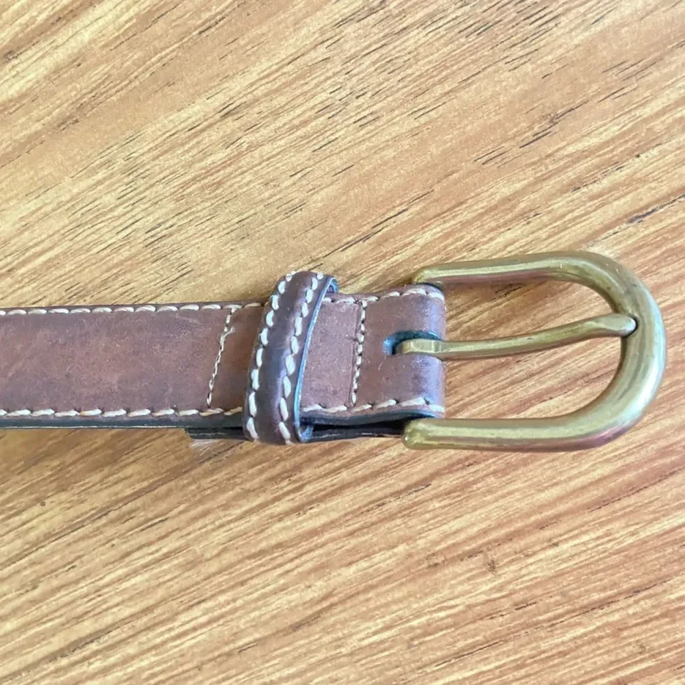 TORINO - Brown Leather Brass Buckle Belt - size 36